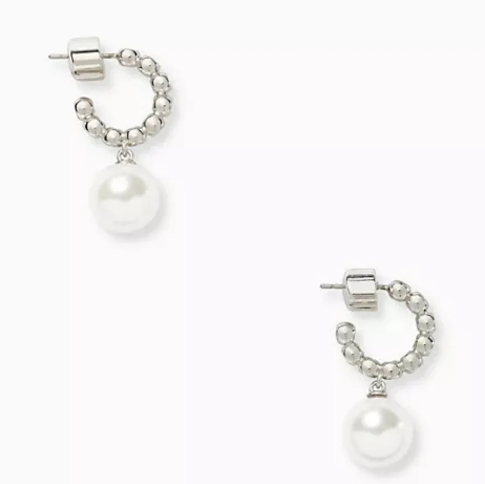 🩶▪️Kate Spade▪️ Modern Pearl Silver Small Hoop Pearl Drop Earrings